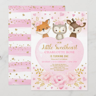 Invitación Nacimiento de animales de Woodland, amante del oro