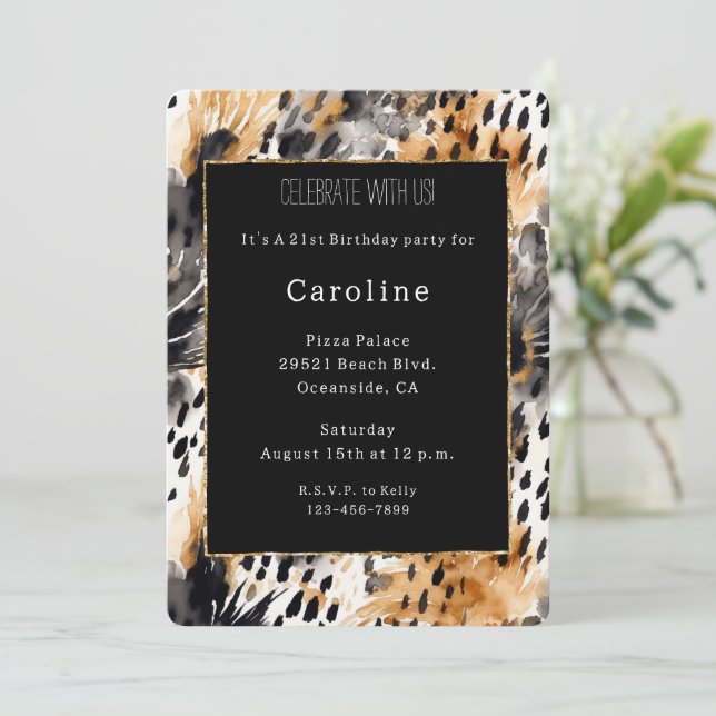 Invitación Nacimiento de animales del leopardo del crema negr (Anverso de pie)