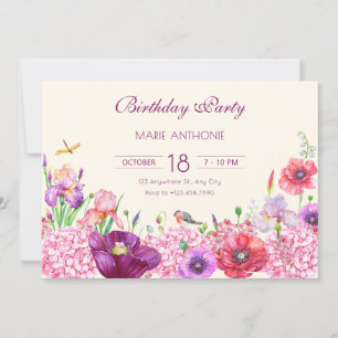 Invitación Nacimiento de aves de rama floral acuarela