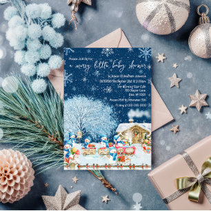 Invitación Nacimiento de bebé con muñecos de nieve en Navidad
