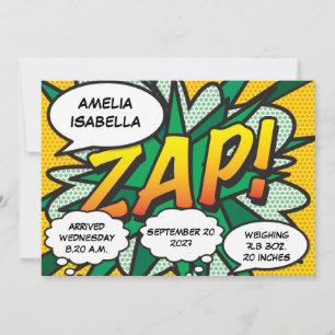 Invitación Nacimiento de bebé Estadísticas de historieta libr