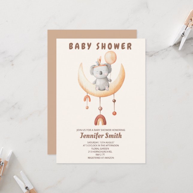 Invitación Nacimiento de Boho, móvil, pequeña ducha de bebé k (Anverso/Reverso In Situ)