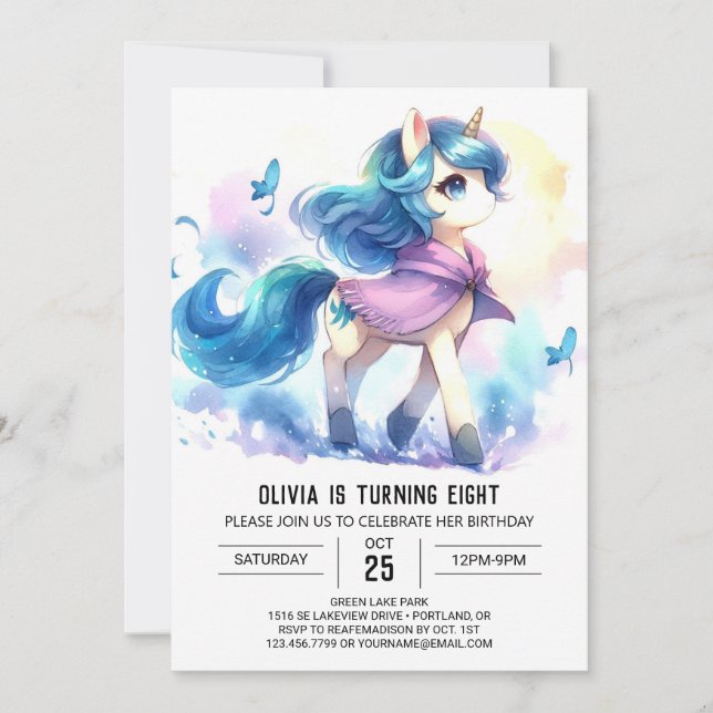 Invitación Nacimiento de Caballo Personalizado de Acuarela (Anverso)