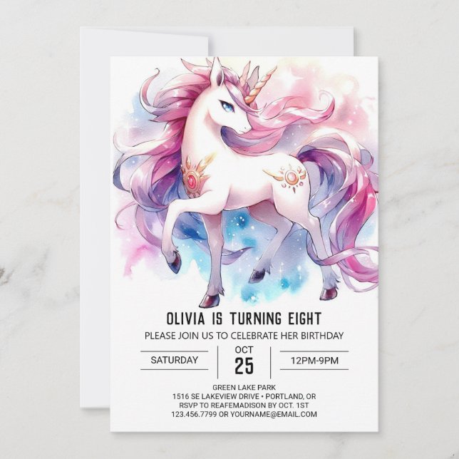 Invitación Nacimiento de Caballo Personalizado de Acuarela (Anverso)