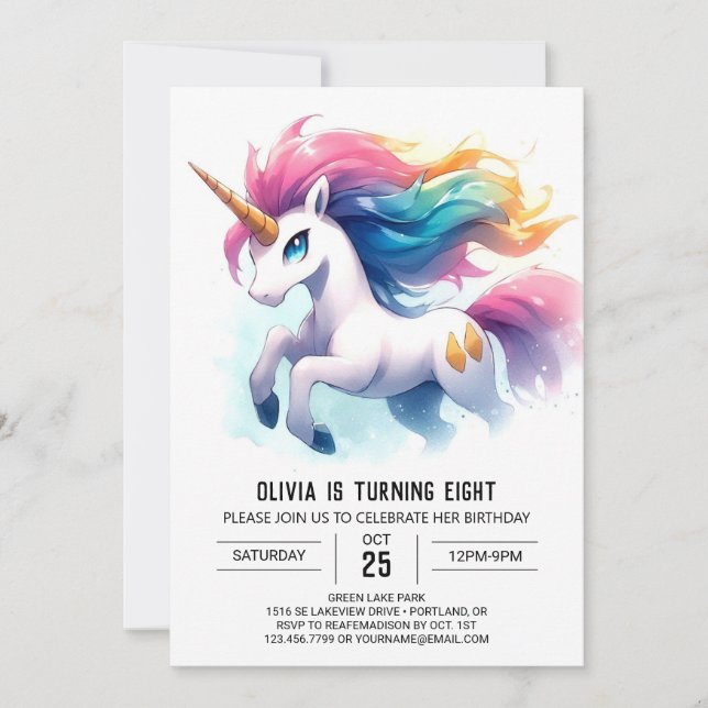 Invitación Nacimiento de Caballo Personalizado de Acuarela (Anverso)