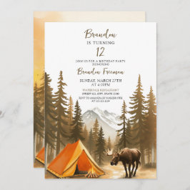 Invitación Nacimiento de camping Watercolor Rústico Blanco Wo