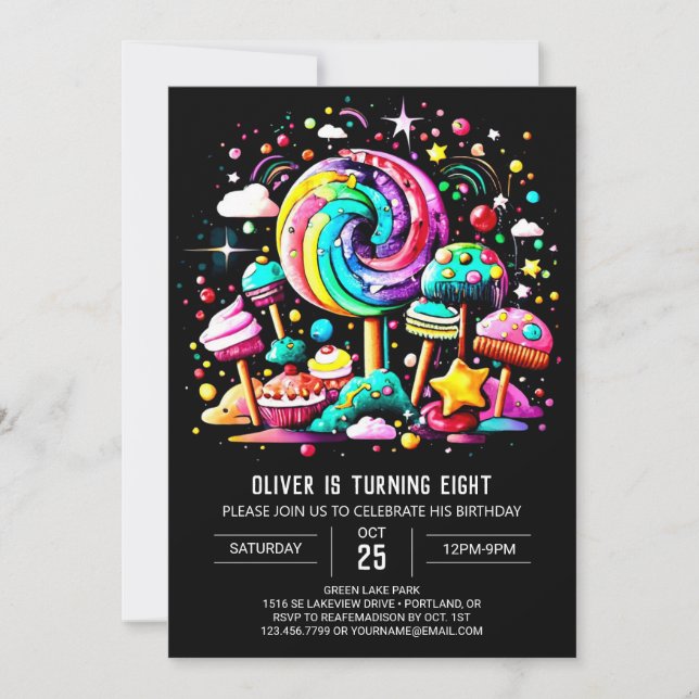 Invitación Nacimiento de Candy Wonderland moderno (Anverso)