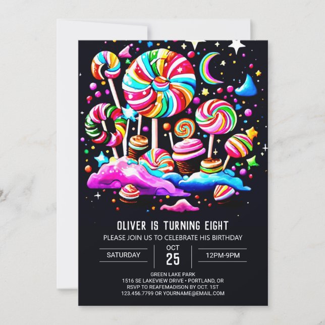 Invitación Nacimiento de Candy Wonderland moderno (Anverso)