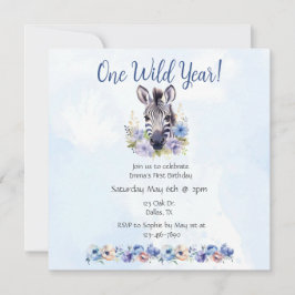 Invitación Nacimiento de cebra floral azul