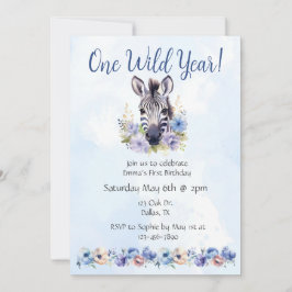 Invitación Nacimiento de cebra floral azul