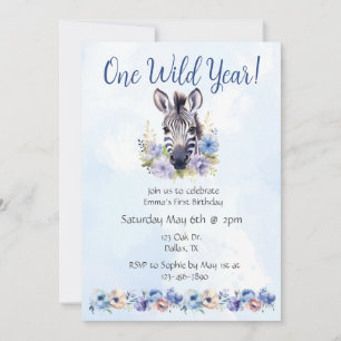 Invitación Nacimiento de cebra floral azul