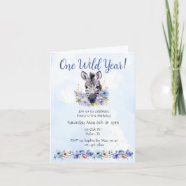 Invitación Nacimiento de cebra floral azul