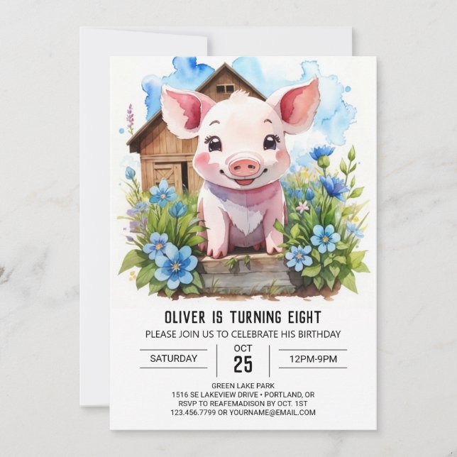 Invitación Nacimiento de Cerdo de Barnyard para los niños (Anverso)