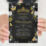 Invitación Nacimiento de Charra Mexicana Negra y Oro Mis XV A<br><div class="desc">Nacimiento de Charra Mexicana Negra y Oro Mis XV Anos</div>