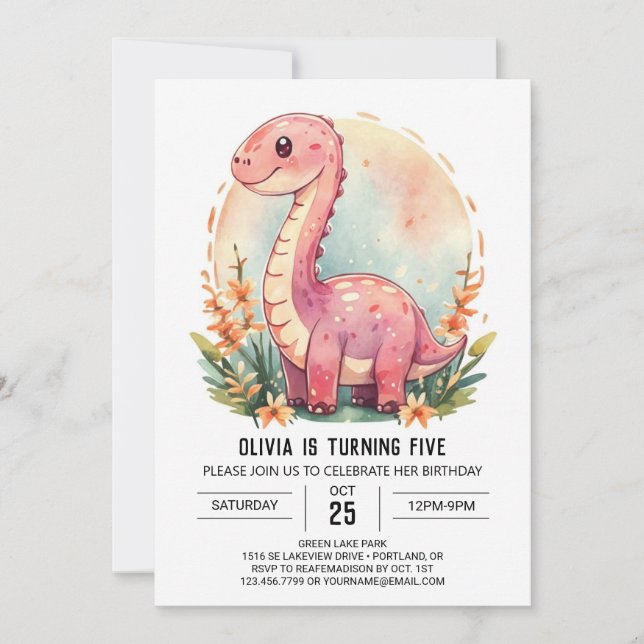 Invitación Nacimiento de Chica de dinosaurios divertidos digi (Anverso)
