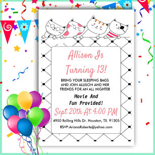 Invitación Nacimiento De Chica De Gato Gato Gato Gatito Rosa 