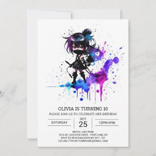 Invitación Nacimiento de Chica Ninja Elegante Digital