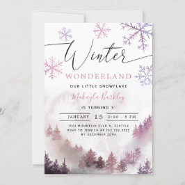 Invitación Nacimiento de Chica Pink Winter Wonderland
