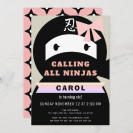Invitación Nacimiento de Chica Rosado y Negro Ninja