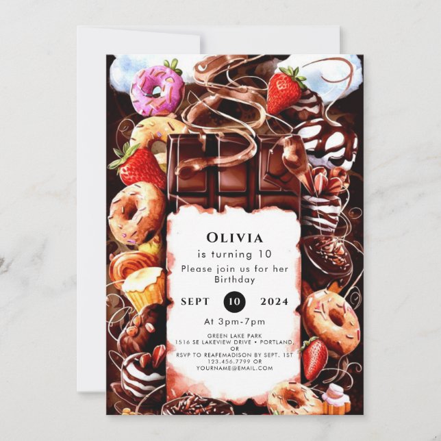 Invitación Nacimiento de chocolate con fuente encantada (Anverso)