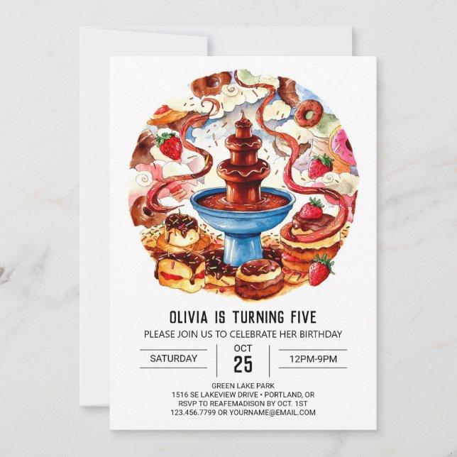Invitación Nacimiento de chocolate de fuente colorida (Anverso)