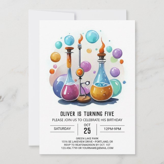 Invitación Nacimiento de Científico Sencillo de Poción (Anverso)