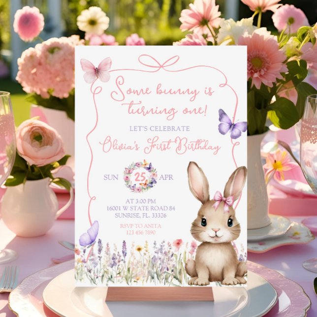 Invitación Nacimiento de Conejo de Mariposa Flora Silvestre (Subido por el creador)