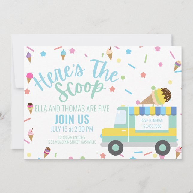 Invitación Nacimiento de Crema de Hielo Cumpleaños de la Herm (Anverso)