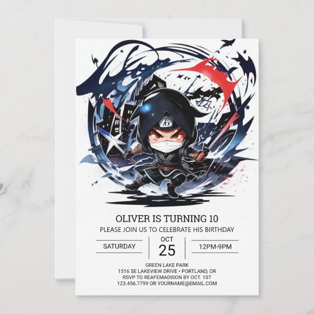 Invitación Nacimiento de Desplazamiento de Pastel Ninja (Anverso)