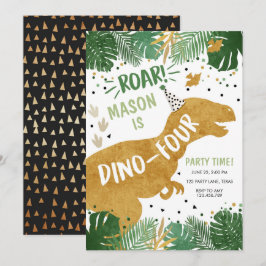 Invitación Nacimiento de Dinosaurio T-Rex Niño Cuatro Dinos