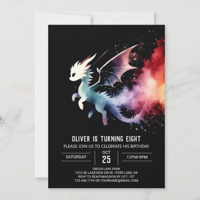 Invitación Nacimiento de Dragón Artístico de Acuarela (Anverso)