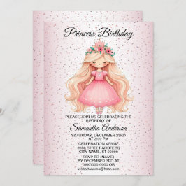 Invitación Nacimiento de fiesta acuarela Princesa Rosa