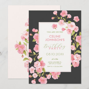 Invitación Nacimiento de flor de sakura rosa negro