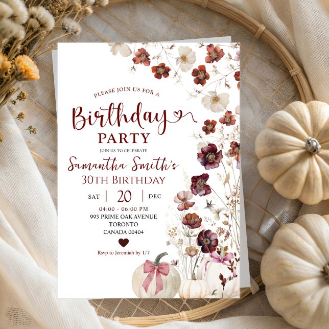 Invitación Nacimiento de Flor Silvestre Red Marsala Pumpkin F (Subido por el creador)