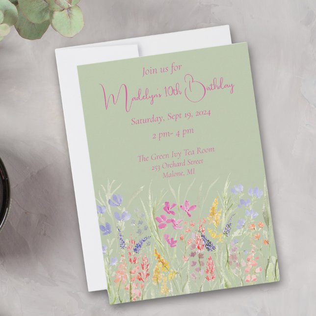 Invitación Nacimiento de flor silvestre Sage Green Watercolor (Subido por el creador)