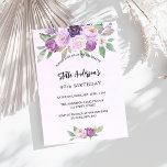 Invitación Nacimiento de flores violetas<br><div class="desc">Un fondo violeta y lavanda acuático. Decorada con flores y vegetación violeta y violeta de color acuático. Personalice y agregue su nombre y detalles del fiesta.</div>