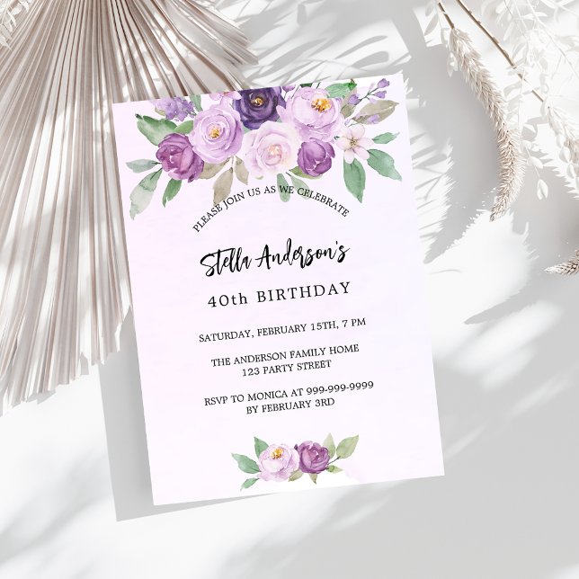 Invitación Nacimiento de flores violetas (Subido por el creador)