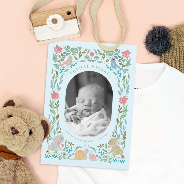 Invitación Nacimiento de foto azul de los pájaros de los cone (Subido por el creador)