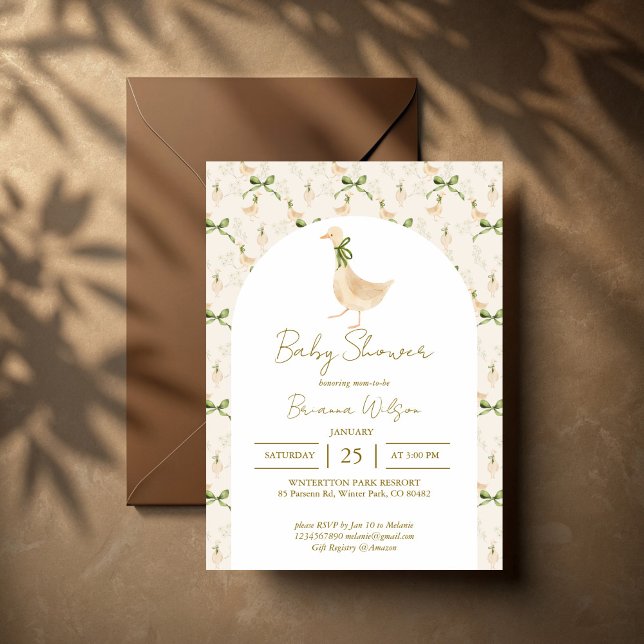 Invitación Nacimiento de ganso rima la ducha de bebé (Goose nursery rhymes boho ribbon bow gender neutral baby shower invitation cards template)