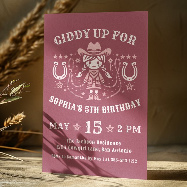 Invitación Nacimiento de Giddy Up Occidental De Vaquera Rosa (Subido por el creador)