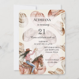 Invitación Nacimiento de Gorras de Cowgirl de pelo negro occi