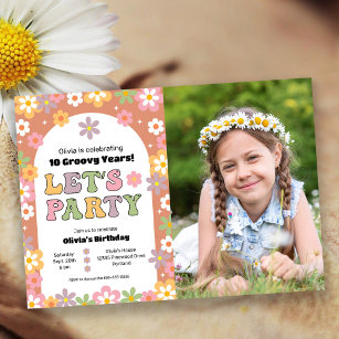 Invitación Nacimiento de Groovy Daisies, Chica de fotografía