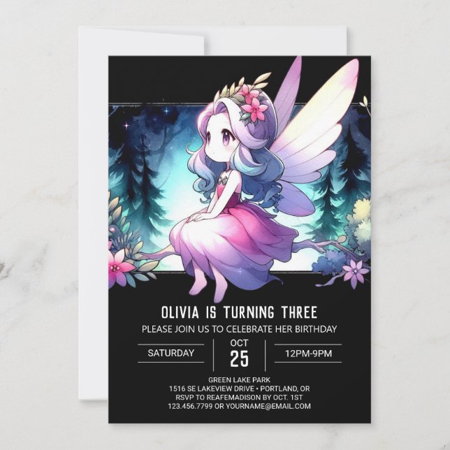 Invitación Nacimiento de hadas muy elegante (Anverso)