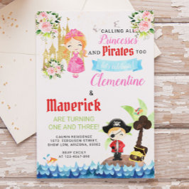 Invitación Nacimiento de hermanos Princesas y Piratas