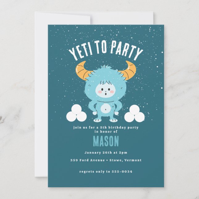 Invitación Nacimiento de invierno: Nieve azul "Yeti to Fiesta (Anverso)