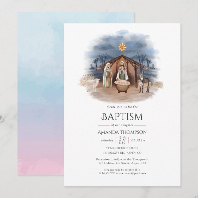 Invitación Nacimiento de Jesús en Navidad Religiosa (Anverso / Reverso)