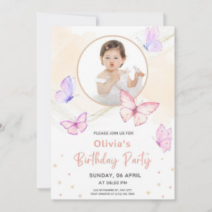 Invitación Nacimiento de la acuarela de mariposa rosa