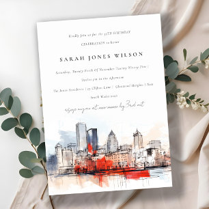 Invitación Nacimiento de la acuarela del Cityscape de Boston