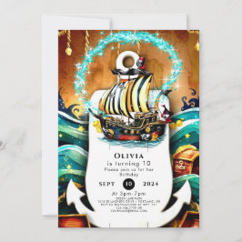 Invitación Nacimiento de la aventura pirata de un barco pasto