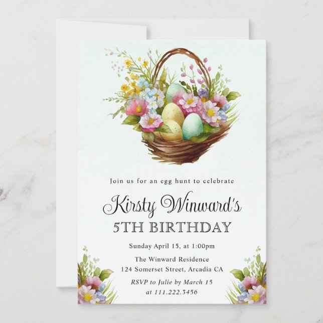 Invitación Nacimiento de la cesta de Pascua de la Primavera d (Anverso)
